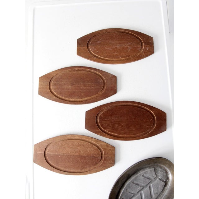 Wood Mid Century Sizzler Plates Set of 4 For Sale - Image 7 of 11