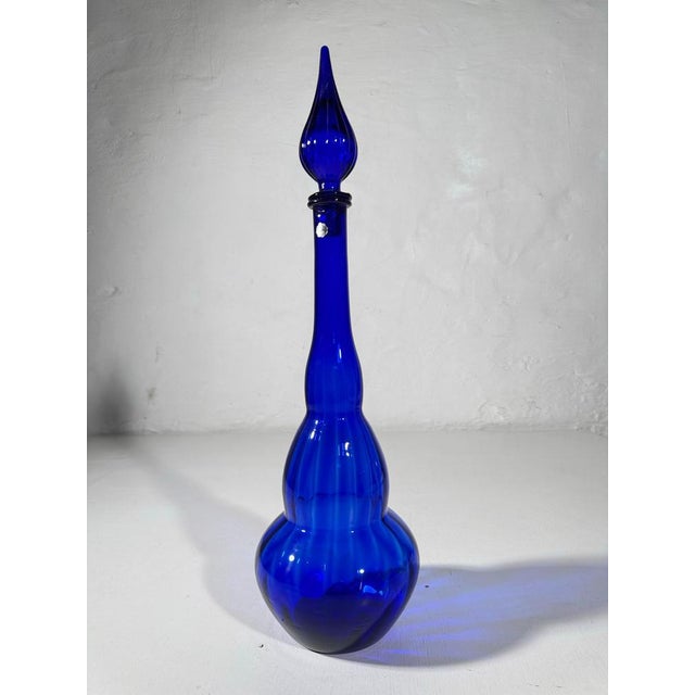 Mid-Century Modern Decorative Cobalt Blue Glass Bottle, Empolio, 1950s For Sale - Image 4 of 11