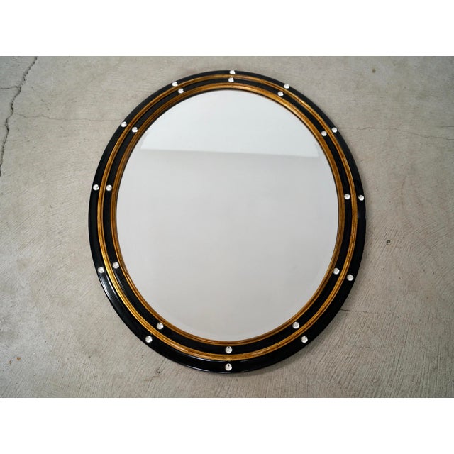 Hollywood Regency 1960’s Hollywood Regency Oval Beveled Gilded Mirror For Sale - Image 3 of 12