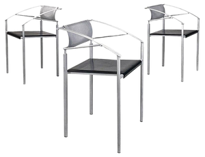 Italian Gray Metal and Black Leather Chairs attributed to Fly Line Di Carrè, 1990s, Set of 3