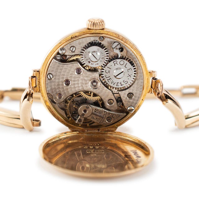 Metal Antique Rolex 1920s Manual Winding 26mm 15k Yellow Gold Ladies Watch For Sale - Image 7 of 10