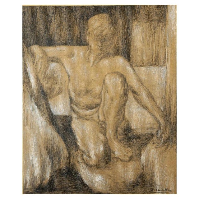 1980s Joseph Smedley, Seated Male Nude, 20th Century, Charcoal and Chalk Drawing For Sale - Image 5 of 5