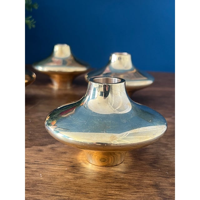 Hein Studio Solid Brass Candle Holders Set of 4, Scandinavian Modern Candlesticks For Sale - Image 14 of 17