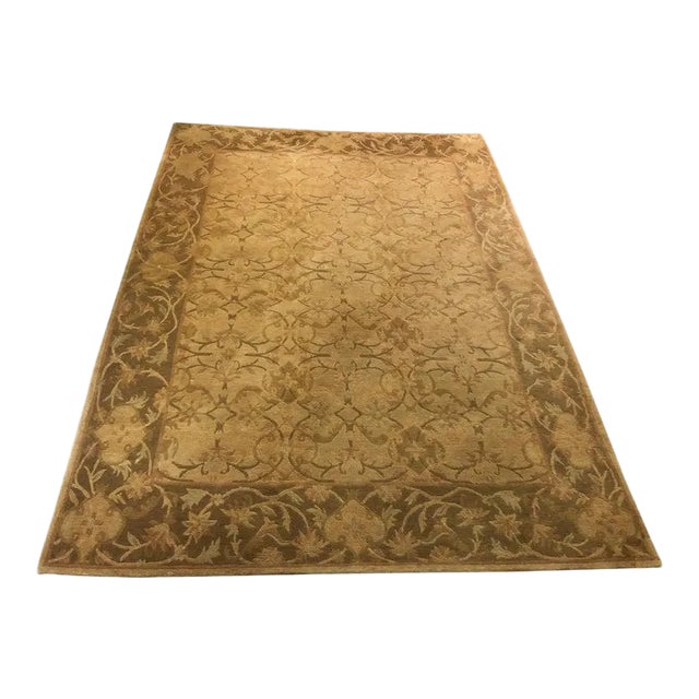Neutral Luxurious Silk Tibetan Area Rug- 6′2″ × 8′11″ For Sale