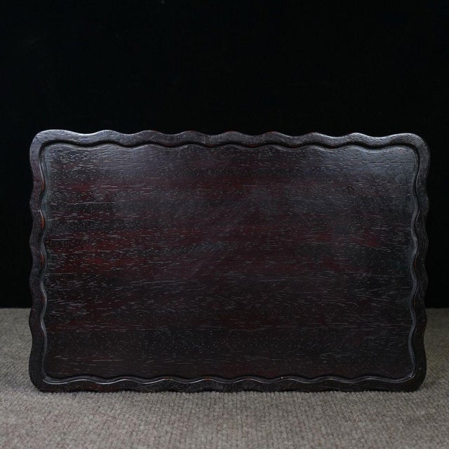 Brown Late 20th Century Scalloped Wooden Tray With Mother-of-Pearl Bird and Peony Inlay For Sale - Image 8 of 10