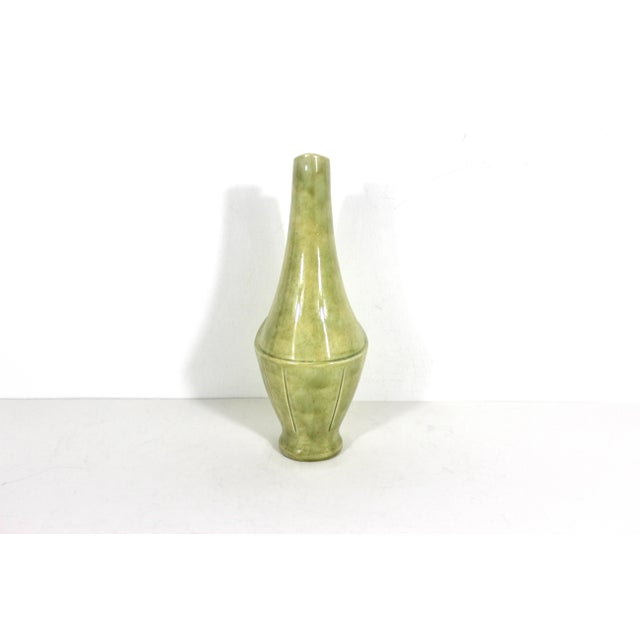 1940s Art Deco Green Geometric Pitcher Vase Jug With Handle For Sale - Image 4 of 10
