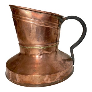 Rare Antique Handmade Copper Wrought Iron Dovetailed Spittoon Jug Pot W/ Handle For Sale