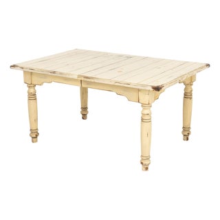 Provincial Distressed White Painted Pine Dining Table For Sale