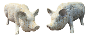 Painted White Cast Iron Pigs, Set of 2