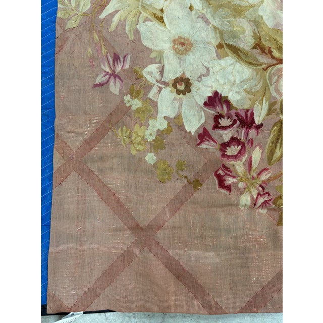 Light Pink Large Antique Handwoven Floral French Aubusson Tapestry For Sale - Image 8 of 14
