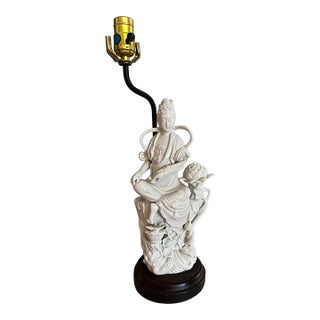 Blanc De Chine Figural MCM Asian Lamp For Sale