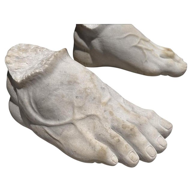 Stone Italian Artist, Classical Greek Style Feet Sculptures, 20th Century, Marble, Set of 2 For Sale - Image 7 of 7