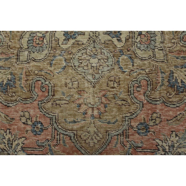 Tabriz Rug 8’8” X 11’7” Pink Wool Vintage Distressed Hand-Knotted Carpet For Sale - Image 11 of 15