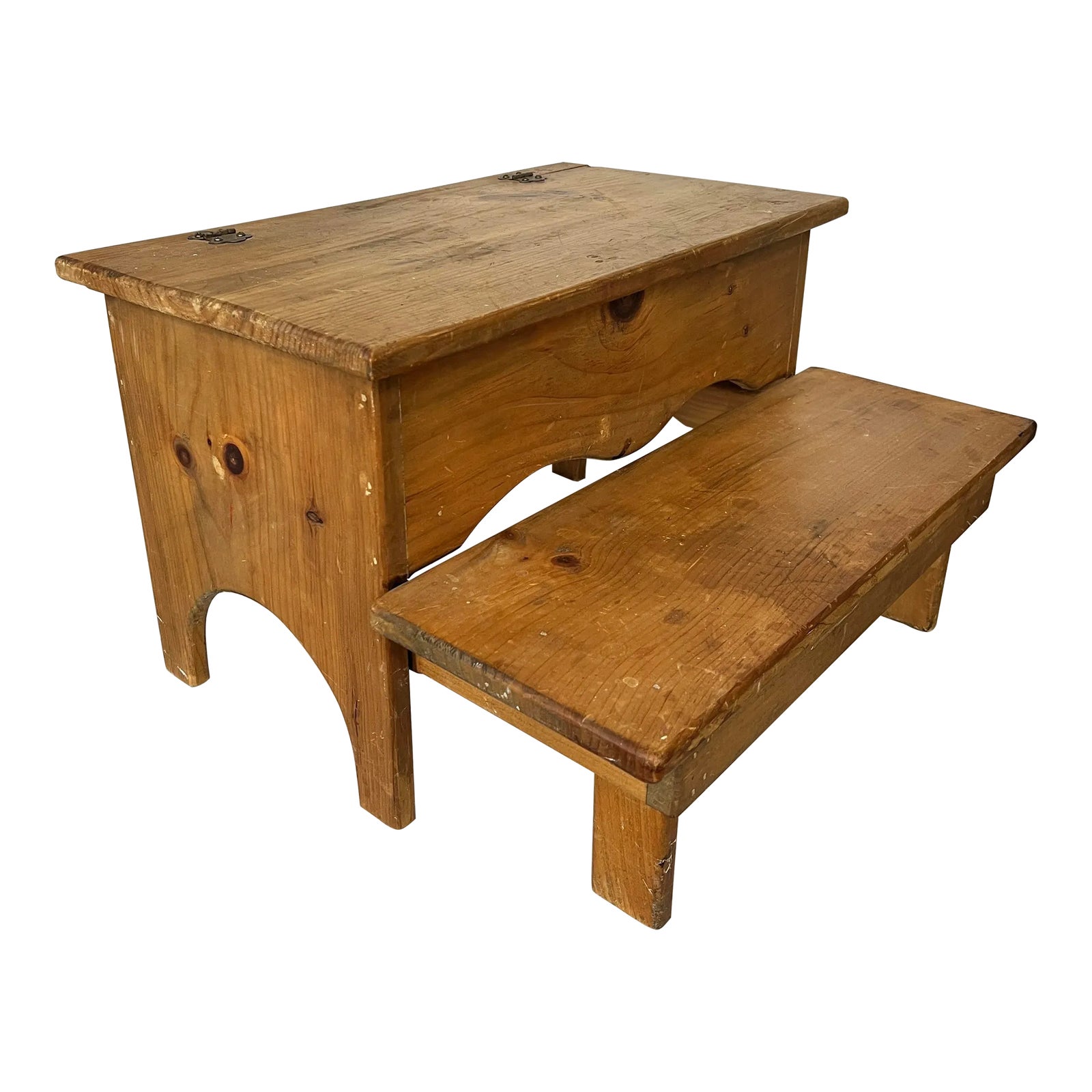 Vintage Handmade Pine Bed Steps Library Steps Step Stool With Storage ...