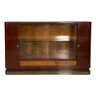 Italian Art Deco Bar Cabinet with Lamp in Wood and Glass, 1930s For Sale