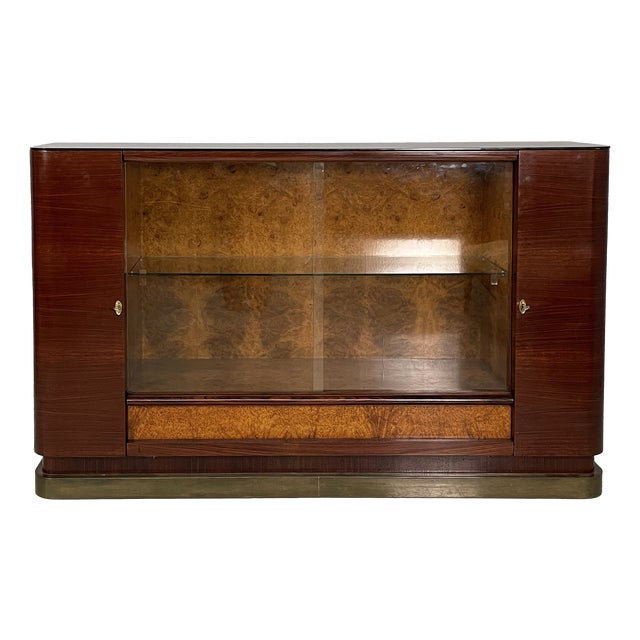 Italian Art Deco Bar Cabinet with Lamp in Wood and Glass, 1930s For Sale