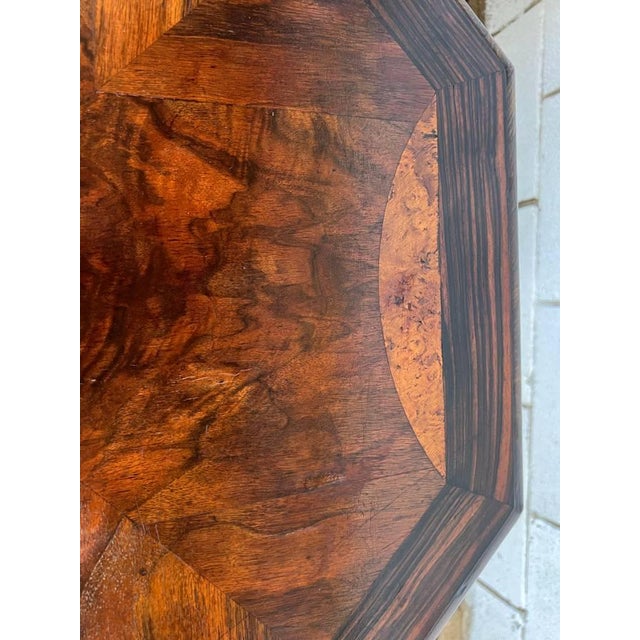Antique Victorian Venetian Renaissance Style Burled Wood Octagonal Parlor Table Center Table For Sale - Image 9 of 15