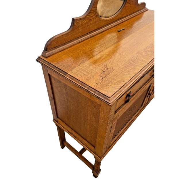 Early 20th Century Early 20th Century English Jacobean Revival Carved Oak Buffet, Credenza Barley Twist Legs, Mirror For Sale - Image 5 of 15