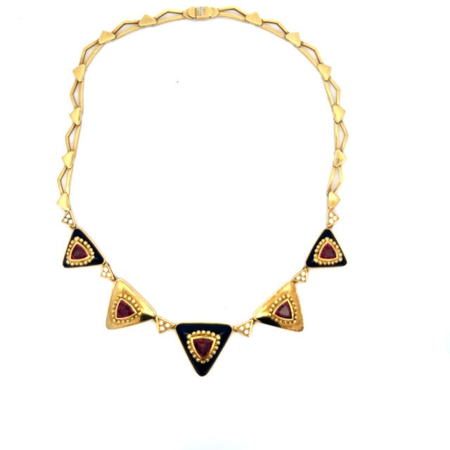 Vintage L. Ricci for Lancetti 18K Blue Enamel Necklace with Natural Tourmaline For Sale - Image 14 of 15
