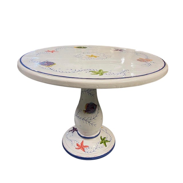 2020s Hand-Painted Italian Majolica Ceramic Round Bistro Table - Coastal Sea Life Motif For Sale - Image 5 of 11