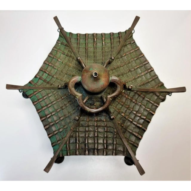Large Chinese Bronze Lantern Ceiling Lamp, 1930s For Sale - Image 9 of 17