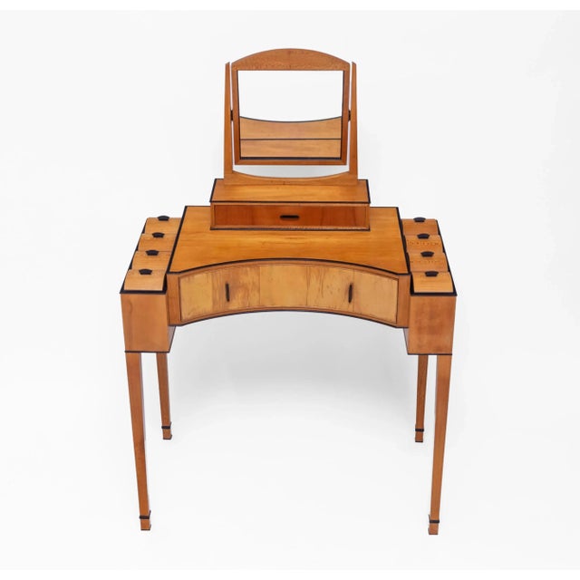 Bespoke Art Deco Revival London Plane & Ebony Dressing Table from Francesca Graham, 1984 For Sale - Image 4 of 18