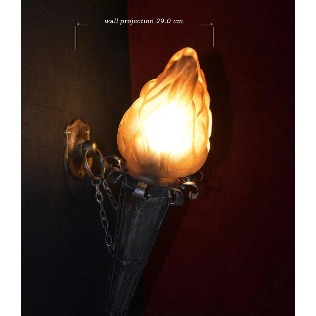 Victorian Gothic Twin Torchère Wall Light with Opaline Flame Shades, 1850s For Sale - Image 12 of 18