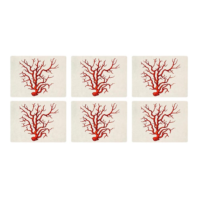 Vintage Italian Red Coral Cork-Backed Placemats - Set of 6 For Sale