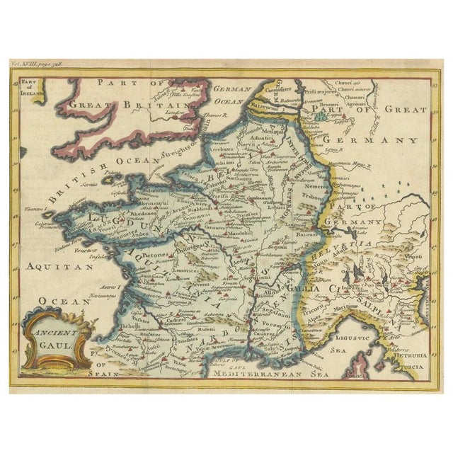 Antique Hand-Colored Map of Ancient Gaul, 1748 For Sale - Image 9 of 9