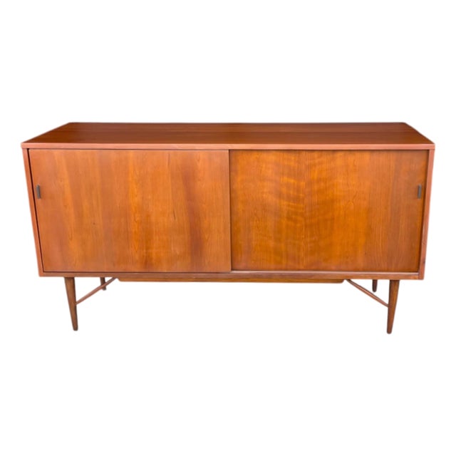 1960s Danish Modern Walnut Sideboard With Sliding Doors For Sale