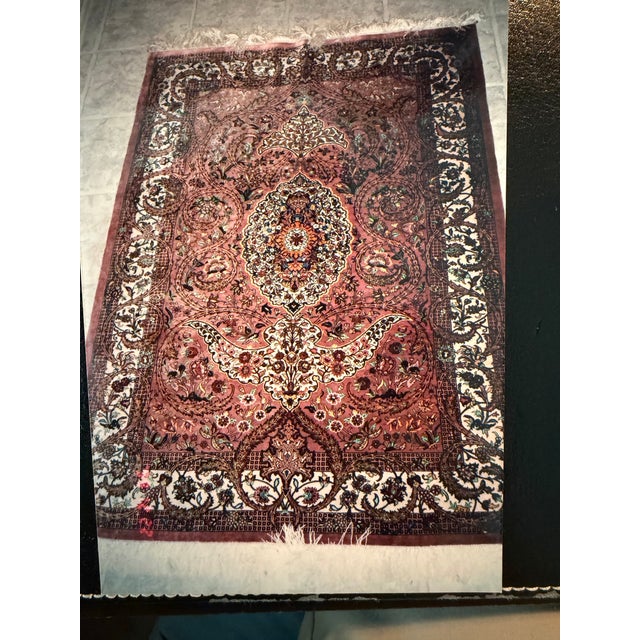 Contemporary Fine Persian Hand Made All Silk Qum For Sale - Image 3 of 3