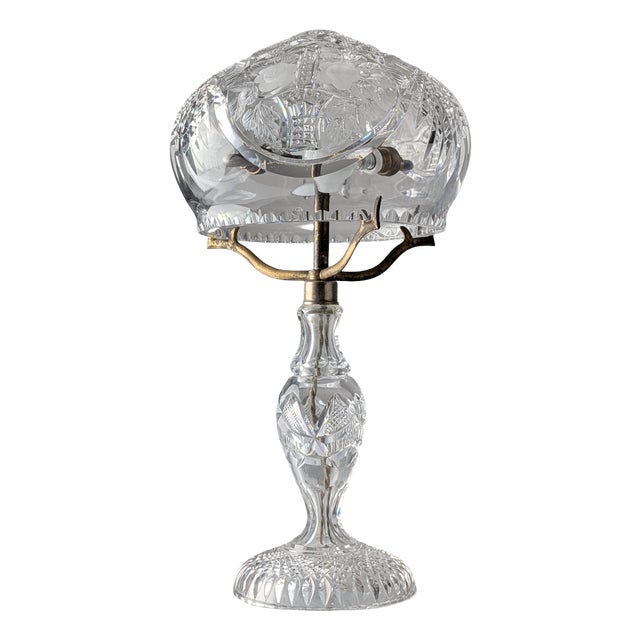 Art Deco French Cut Crystal Mushroom Table Lamp, 1920s For Sale