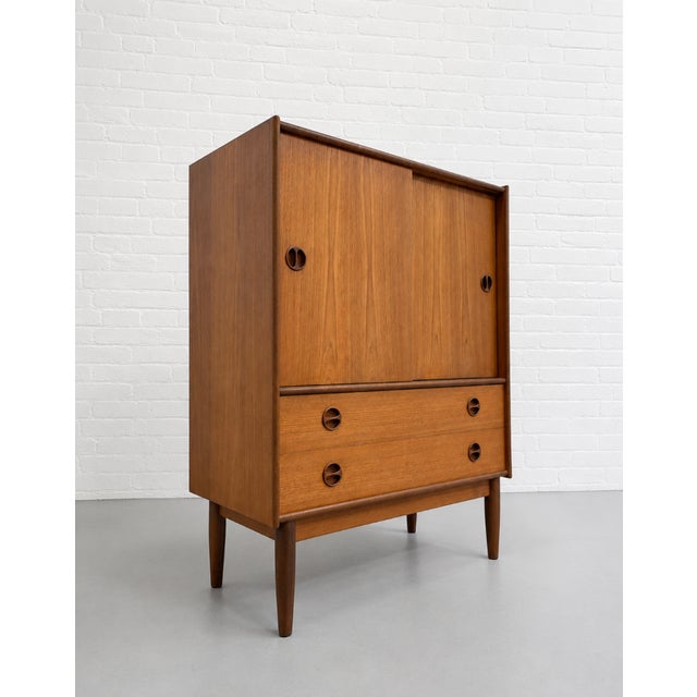 Mid Century Modern Teak Cabinet / Danish Modern Armoire / Sliding Door Highboy Dresser / Vintage Scandinavian Storage Cabinet, C. 1960’s For Sale - Image 4 of 15