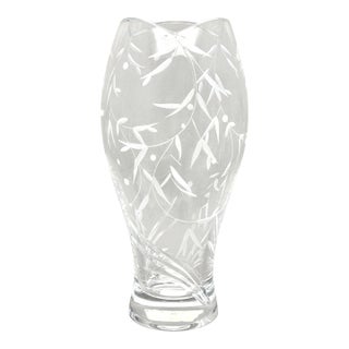 Vintage Lenox “Opal Innocence” Crystal Vase With Etched Vine Design and Scalloped Rim For Sale