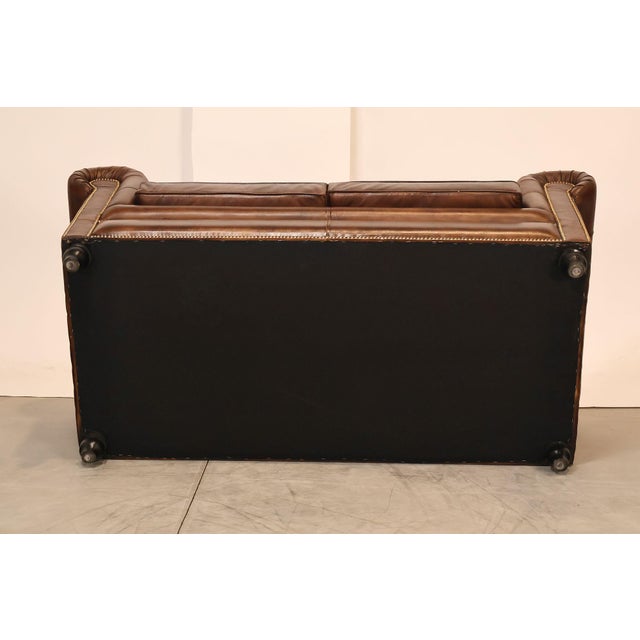 Chesterfield Style 6 Foot Cognac Brown Tufted Leather Sofa For Sale - Image 14 of 16