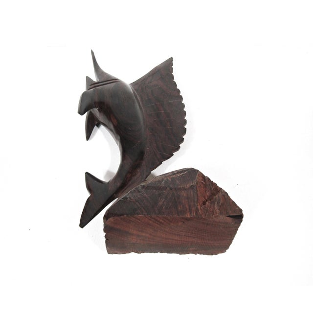 1970s Hand-Carved Hardwood Sailfish / Marlin Sculpture on Base For Sale - Image 11 of 11