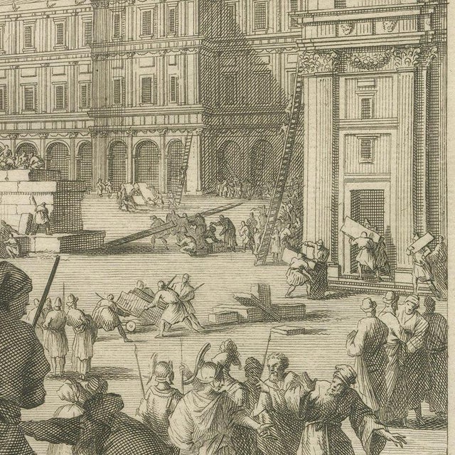 Pieter Mortier, Dying Mattathias and Judas Maccabeus Restores the Temple, 1700, Engraving For Sale - Image 4 of 12