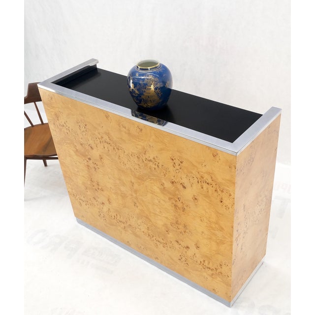 Milo Baughman Decor Burl Walnut & Chrome Mid-Century Modern Liquor Serving Bar For Sale - Image 10 of 18