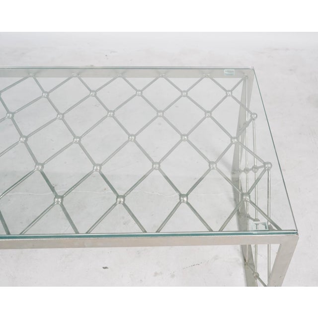 Modern 1980s Hollywood Regency Nickel-Plated Lattice Coffee Table With Glass Top For Sale - Image 3 of 5
