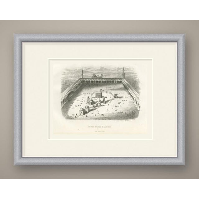 An original antique steel engraving, uncolored, of the great mosque at mecca, captioned "grande mosquée de la mekke". The...