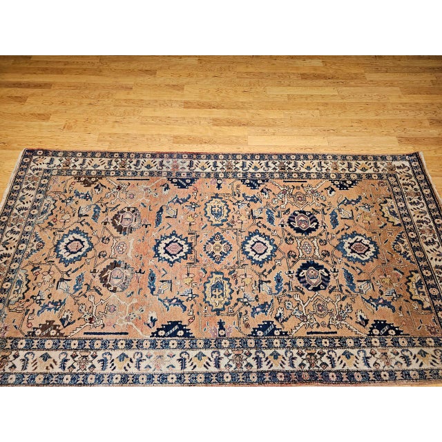 Vintage Persian Malayer Gallery Rug, Hand-Knotted Wool, Geometric Pattern, 5x10, Tan & Blue For Sale - Image 16 of 18