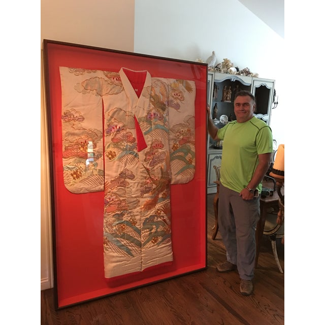 Japanese Ceremonial Kimono Framed in a Lucite Box W/ Silk Embroidered