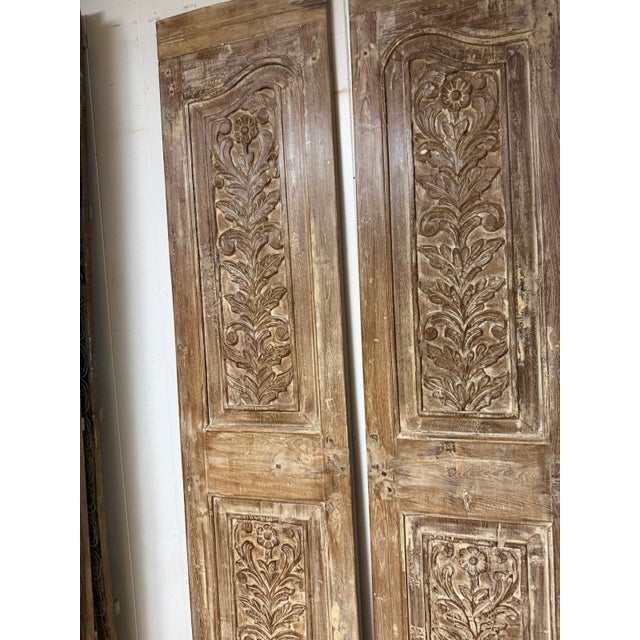 Mid-Century Modern Antique-Style Carved Wood Door Panels, Pair – Narrow Arched Floral Motif 80x36 For Sale - Image 3 of 7