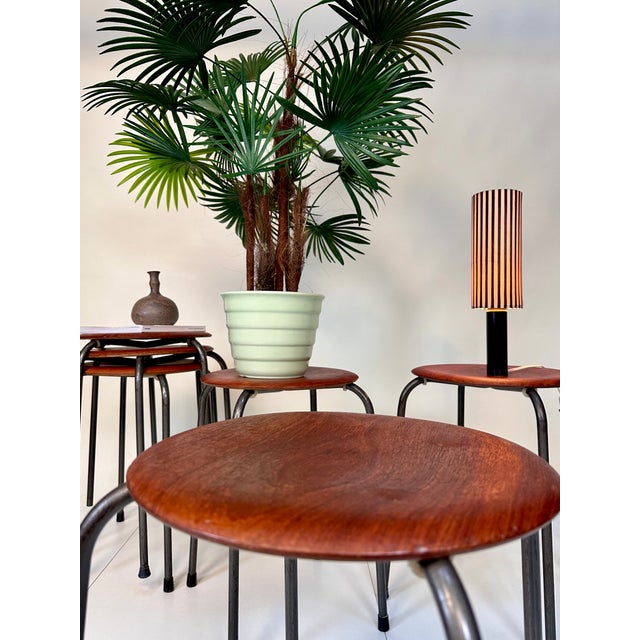 Danish Atelier Stacking Stools in Teak Plywood and Tubular Steel, 1960s, Set of 6 For Sale - Image 4 of 18