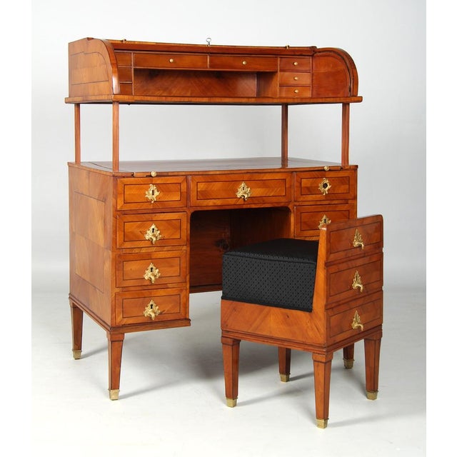 Antique desk as transformable furniture with standing desk and integrated chair southern germany cherry around 1780...