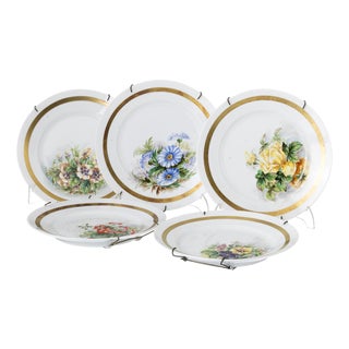 Porcelain Flower Plates, Set of 5 For Sale
