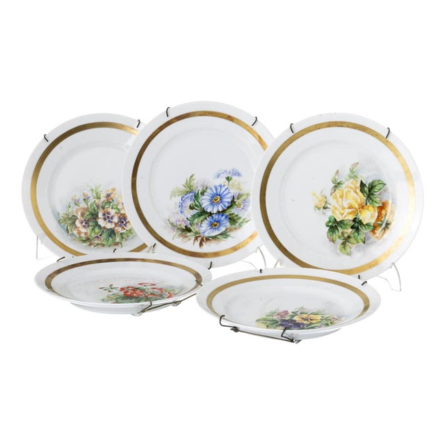 Porcelain Flower Plates, Set of 5 For Sale