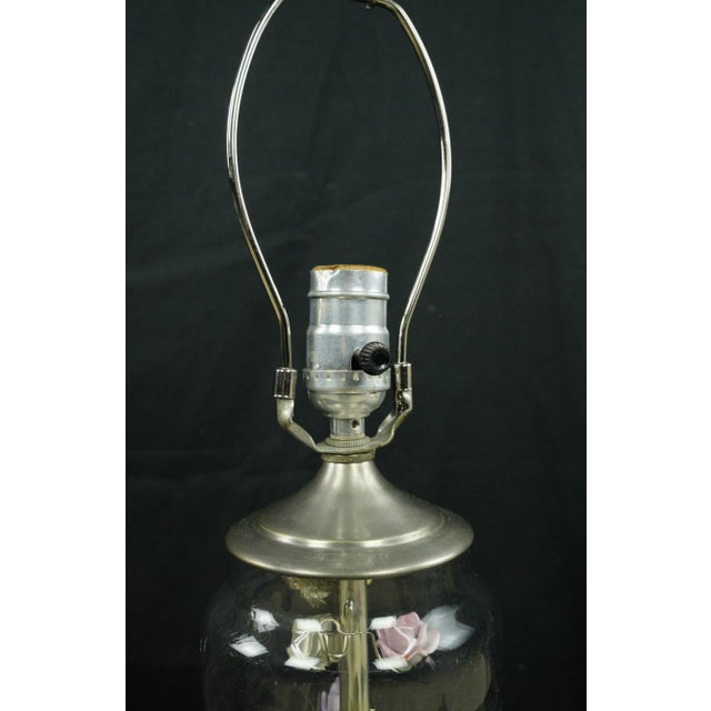 Restored Pair of Late 20th Century Clear Glass Enclosed Porcelain Flowers Table Lamps For Sale - Image 6 of 12