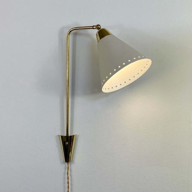Adjustable Brass and Off-White Metal Wall Light, Sweden, 1950s For Sale - Image 6 of 17