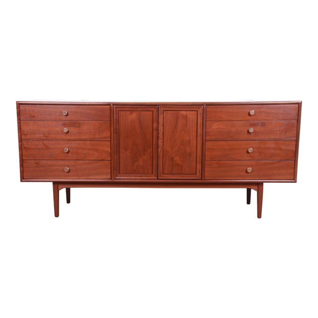 Mid 20th Century Kipp Stewart for Drexel Declaration Walnut Long Dresser, Newly Refinished For Sale